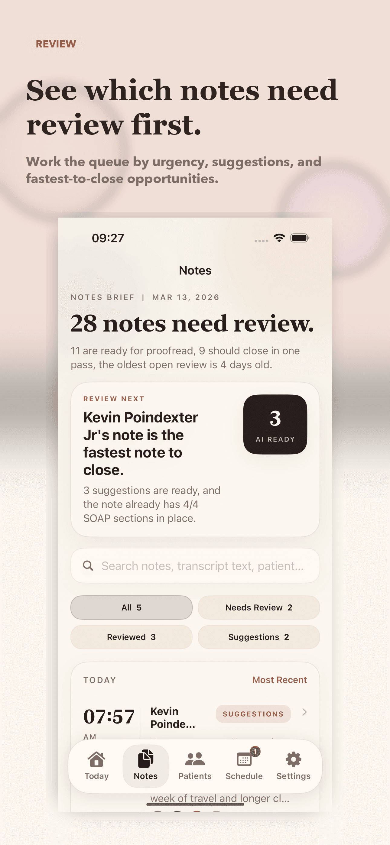 AI-generated SOAP notes queue