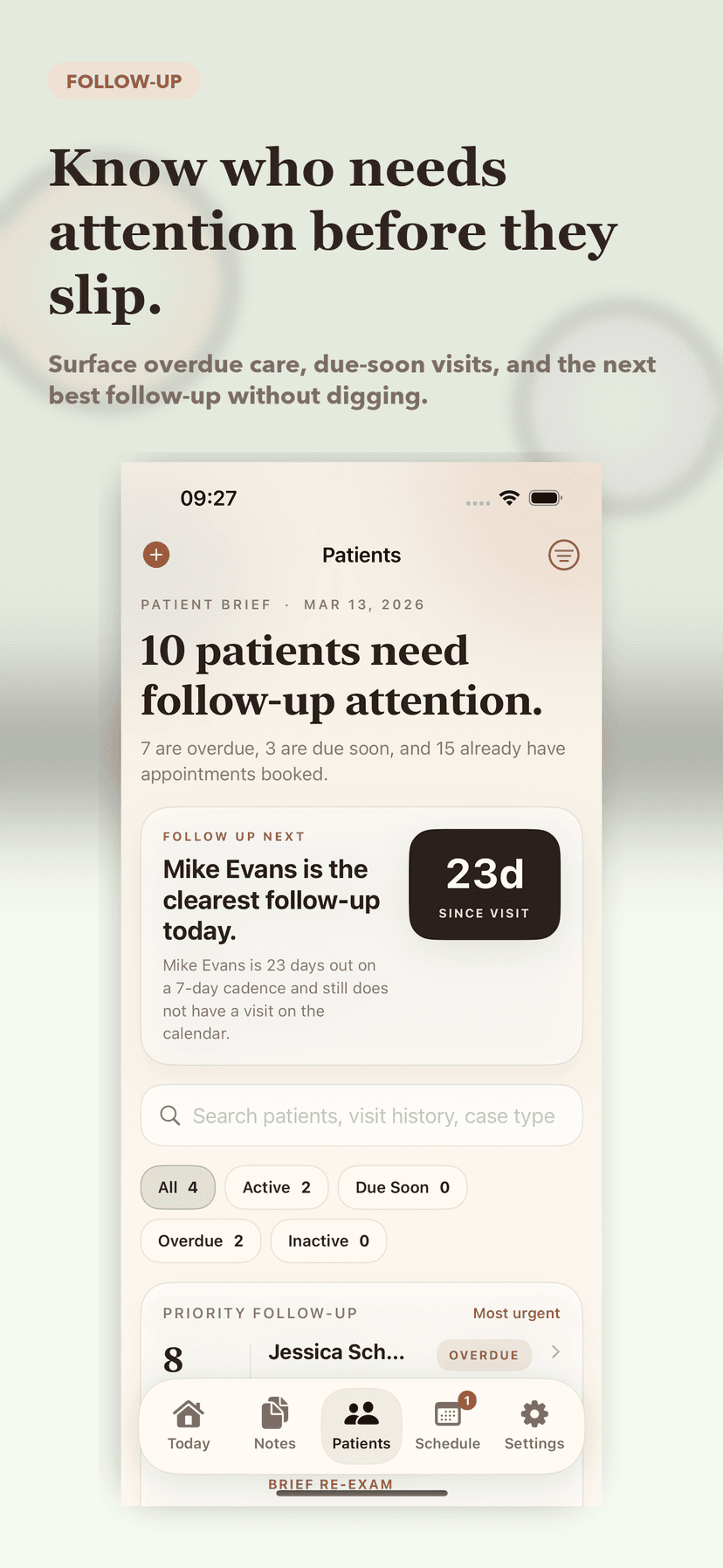 Patient list with follow-up status