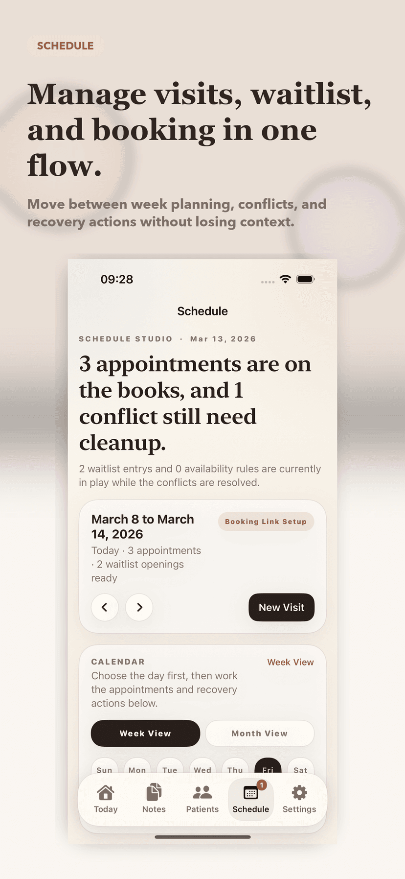 Schedule view with weekly calendar
