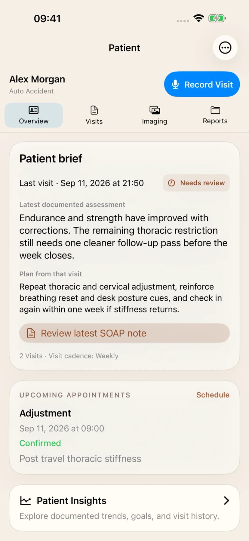 Patient detail with visit history