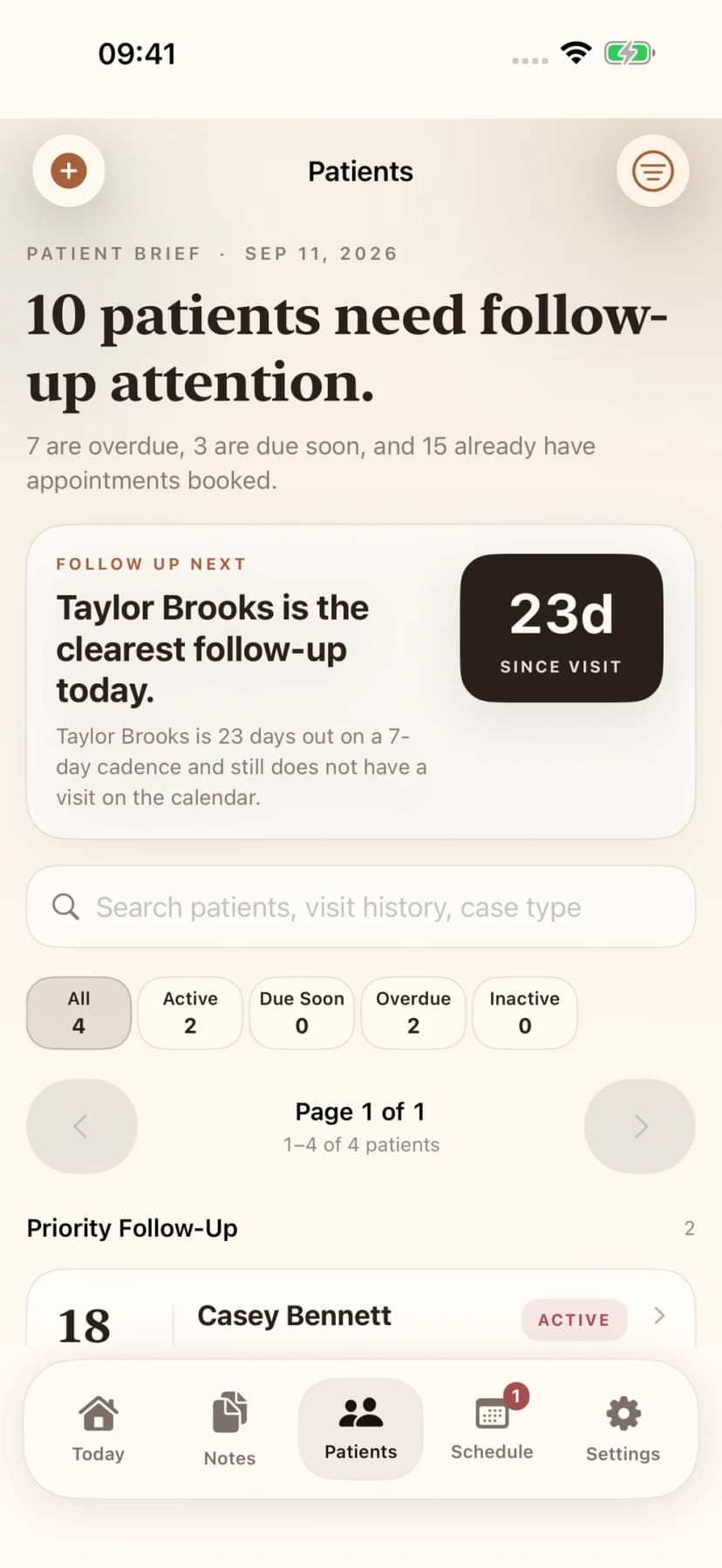 Patient list with follow-up status